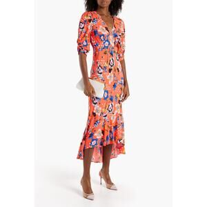 DVF Diane Von Furstenberg Tati Floral-Print Crepe Midi Dress Size 6